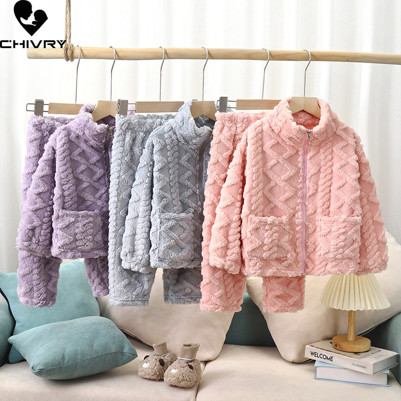 Baby Clothing Zipper - Piyama flanel hangat tebal anak-anak, piyama